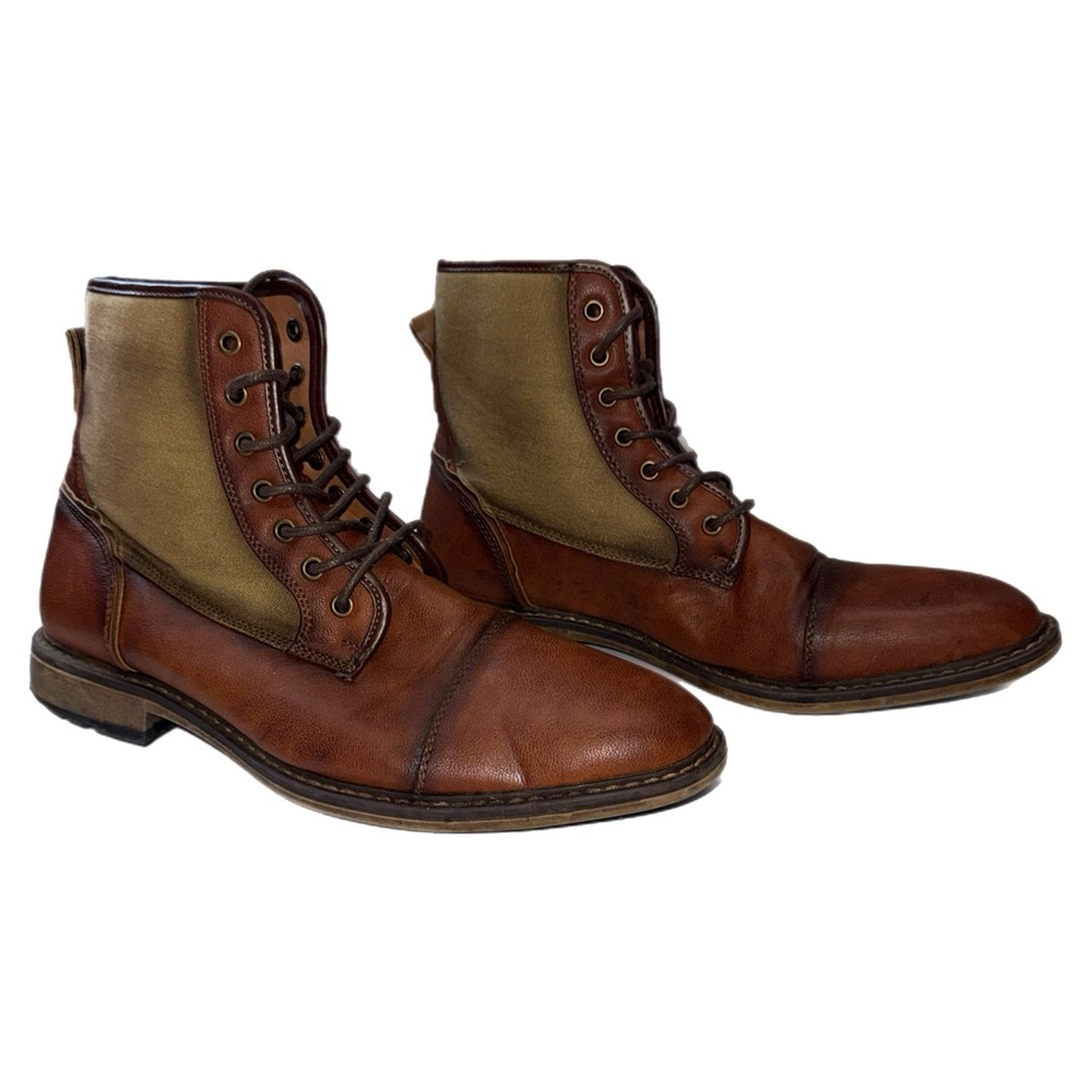 Madden‎ - Men’s Brown Leather & Canvas Lace‑Up Boots - Size 9.5 - Picture 4 of 11